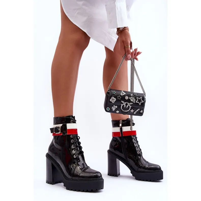 Adrijana Chunky Leather High Heel Boots Black