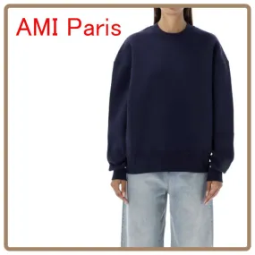 AMI PARIS  |Crew Neck Long Sleeves Plain Cotton Hoodies & Sweatshirts