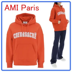 AMI PARIS  |U-Neck Long Sleeves Plain Cotton Hoodies & Sweatshirts