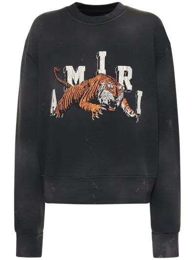 AMIRI  |Crew Neck Unisex Sweat Long Sleeves Cotton Logo