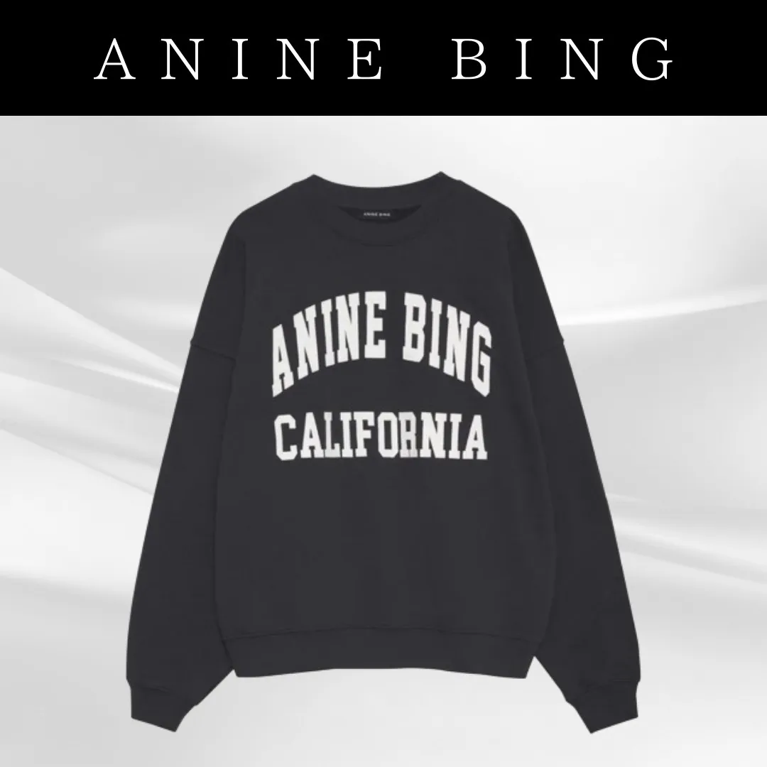 ANINE BING  |Long Sleeves Oversized Logo Hoodies & Sweatshirts