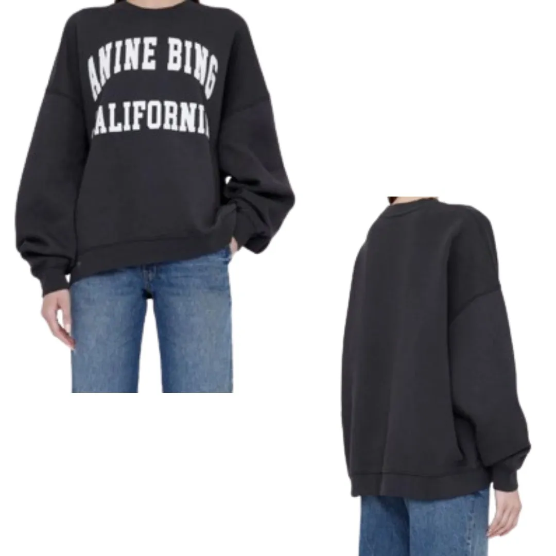 ANINE BING  |Long Sleeves Oversized Logo Hoodies & Sweatshirts