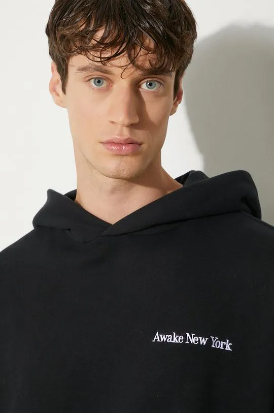 Awake NY cotton sweatshirt Serif Hoodie men's black color hooded SP24-HD003