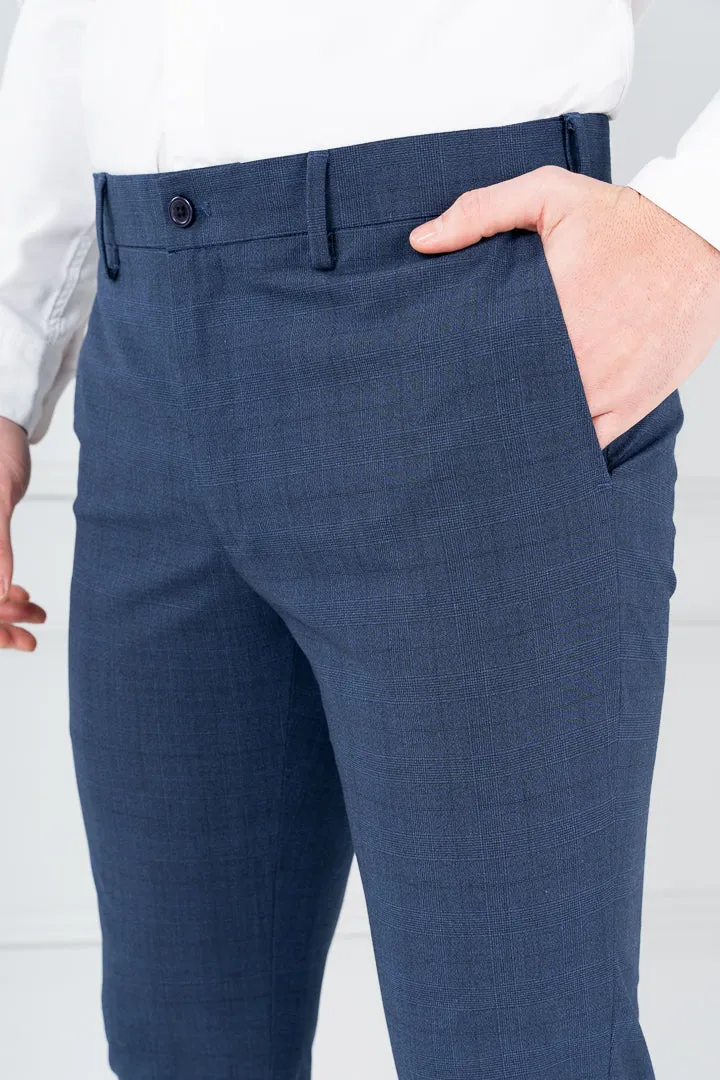 Azure Blue Checks Formal Pants