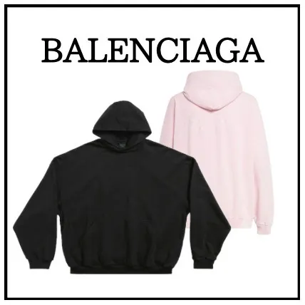 BALENCIAGA  |Long Sleeves Plain Cotton Logo Hoodies & Sweatshirts