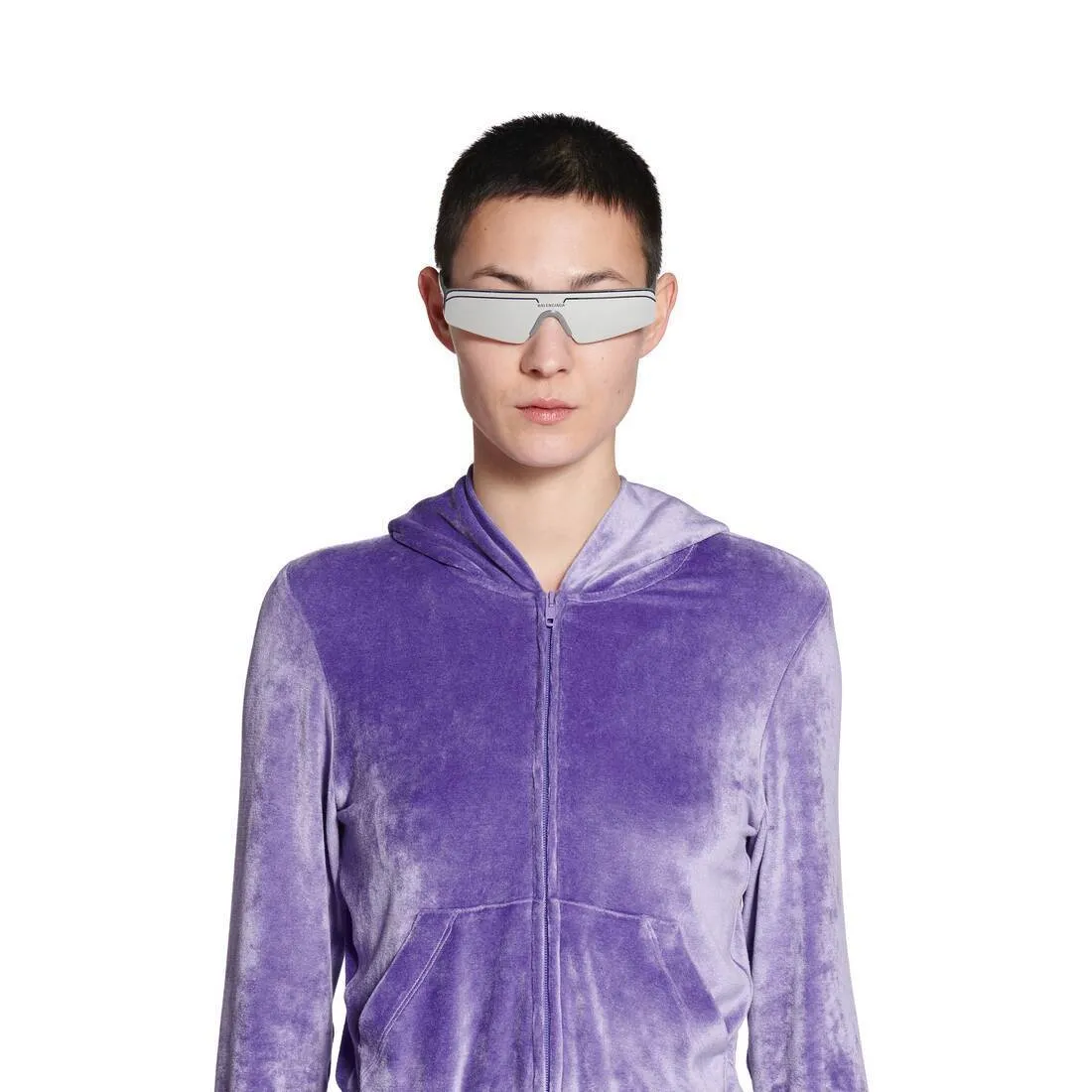 BALENCIAGA  |Women's Bb Paris Strass Zip-up Hoodie Fitted in Lilac