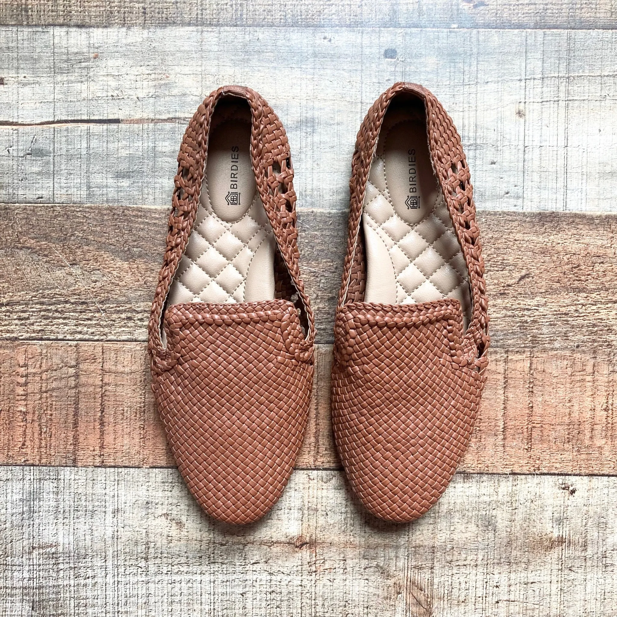 Birdies Cognac Woven Slip On Loafers- Size 7.5