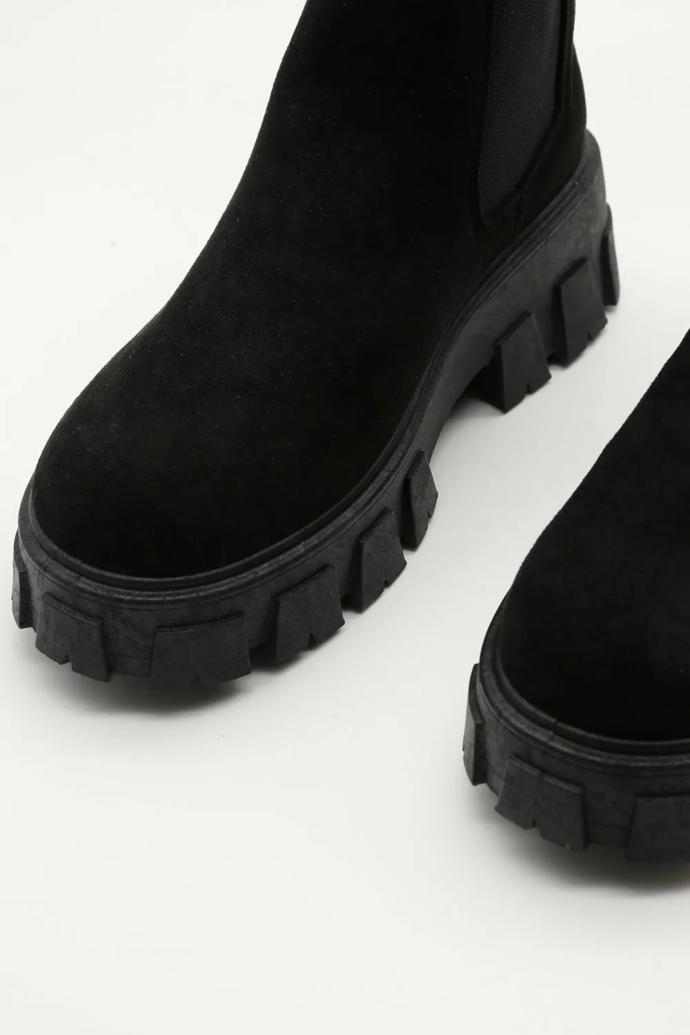 Black Faux Suede Chunky Heel Boots