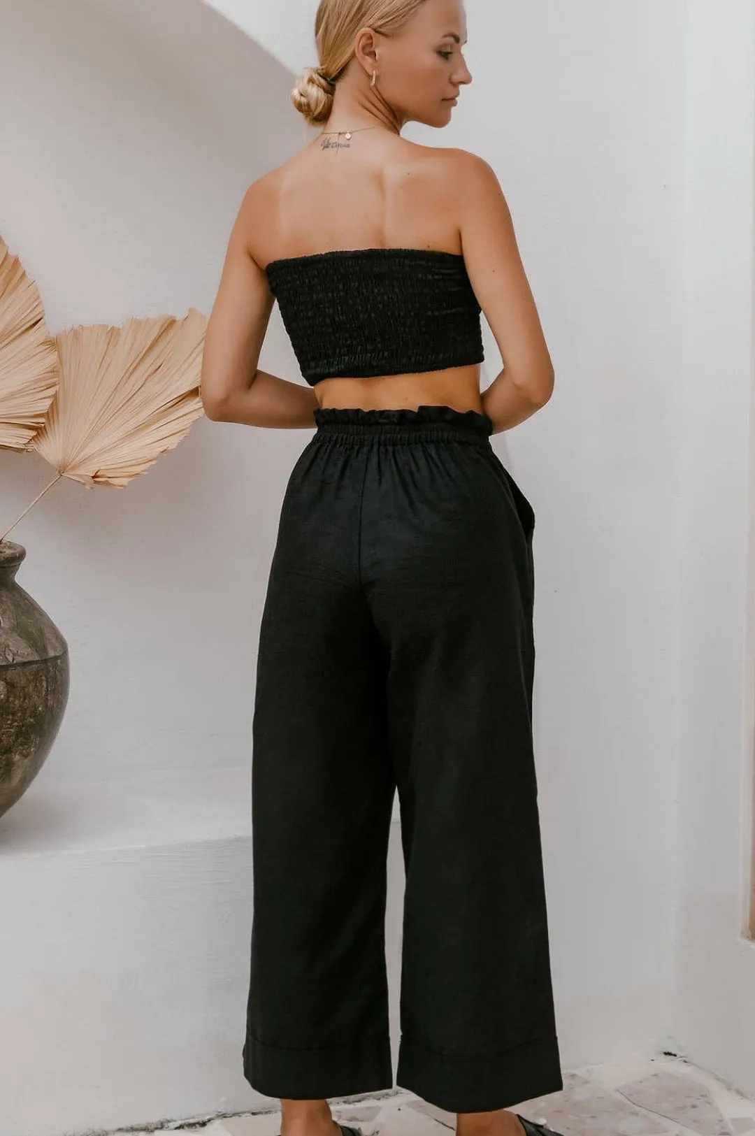 Black Wide Leg Linen Pants