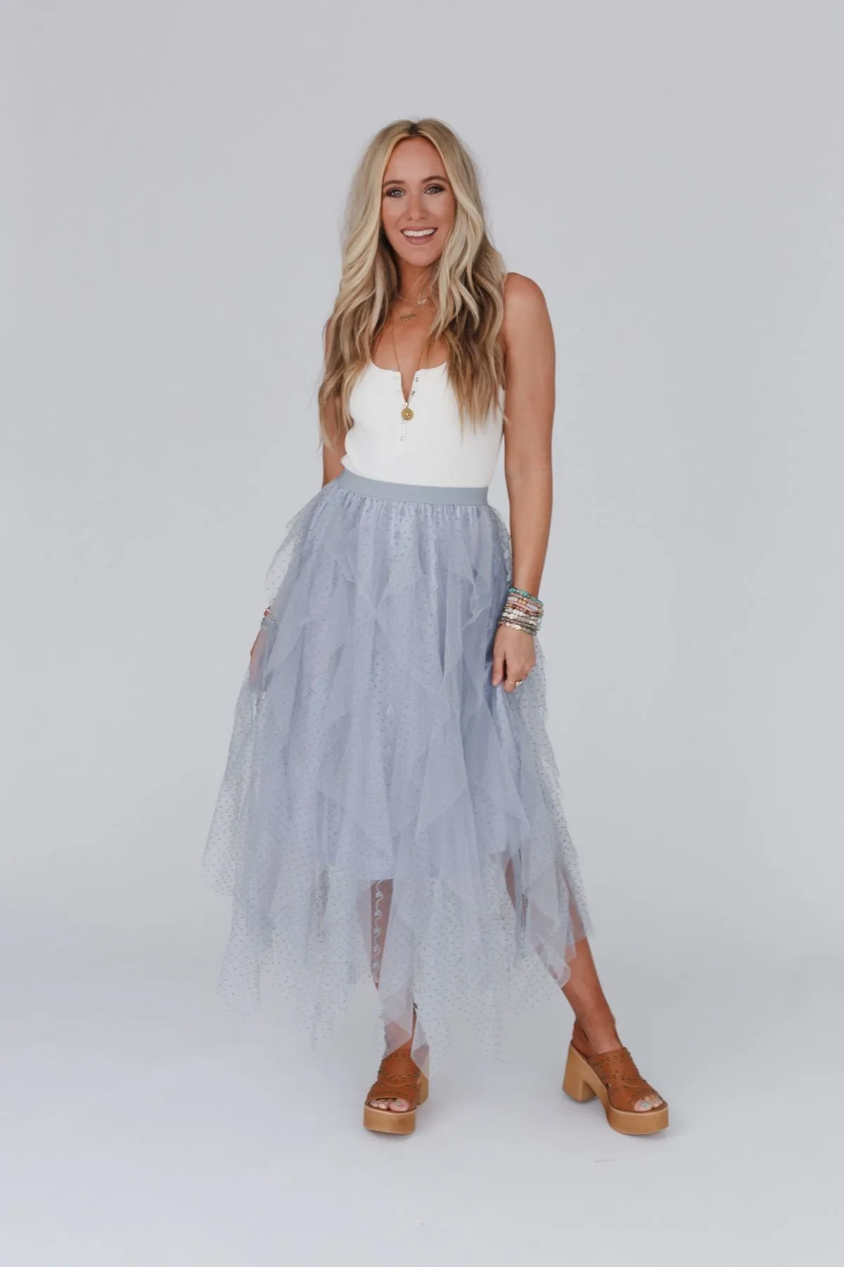 Boho Ballerina Swiss Dot Skirt - Dusty Blue