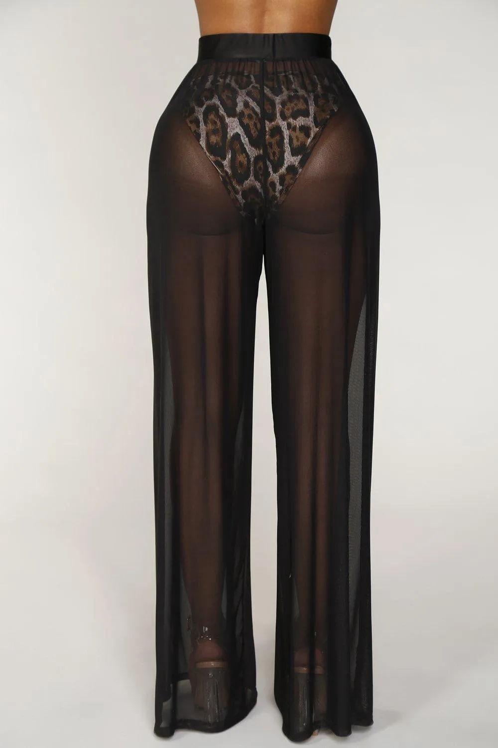 Boho High-Waist See-Through Wide-Leg Trousers