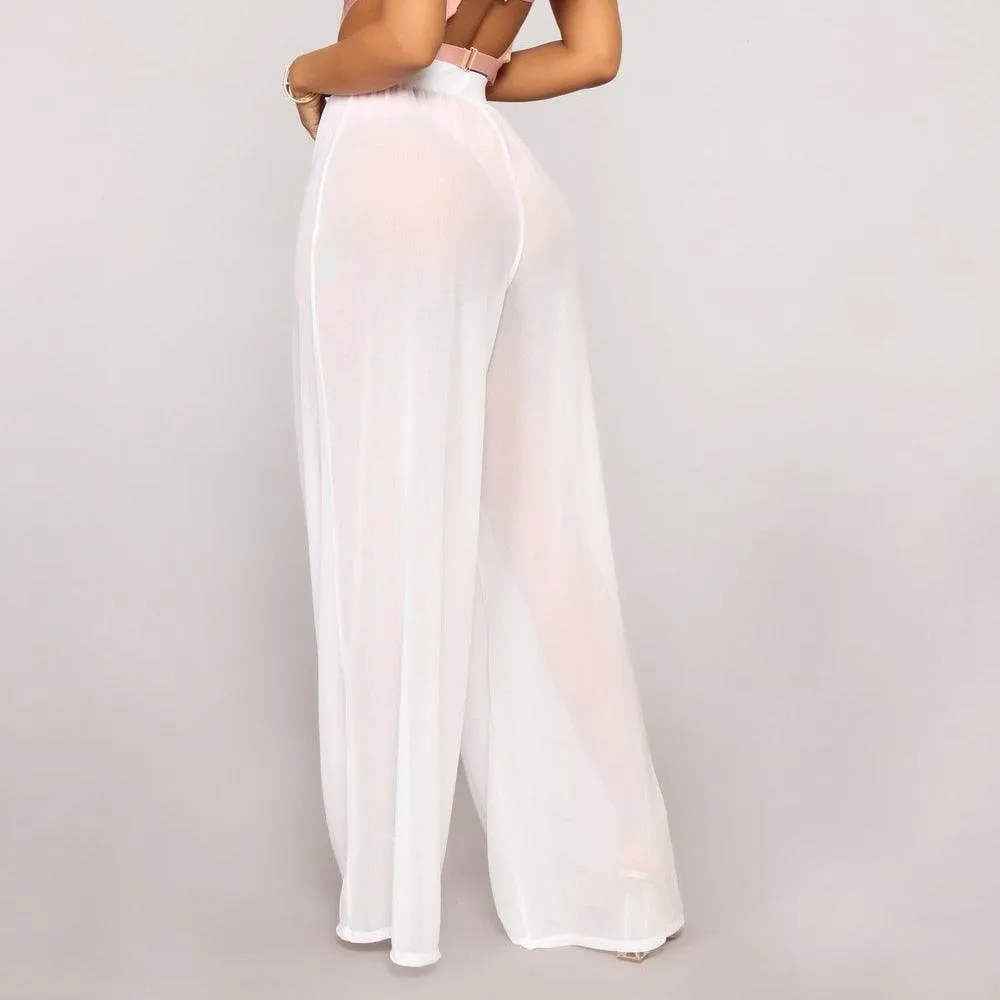 Boho High-Waist See-Through Wide-Leg Trousers