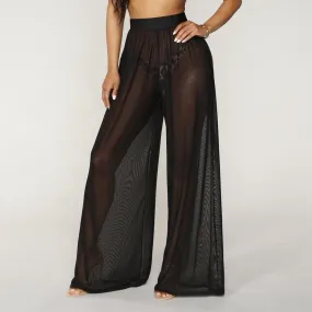 Boho High-Waist See-Through Wide-Leg Trousers