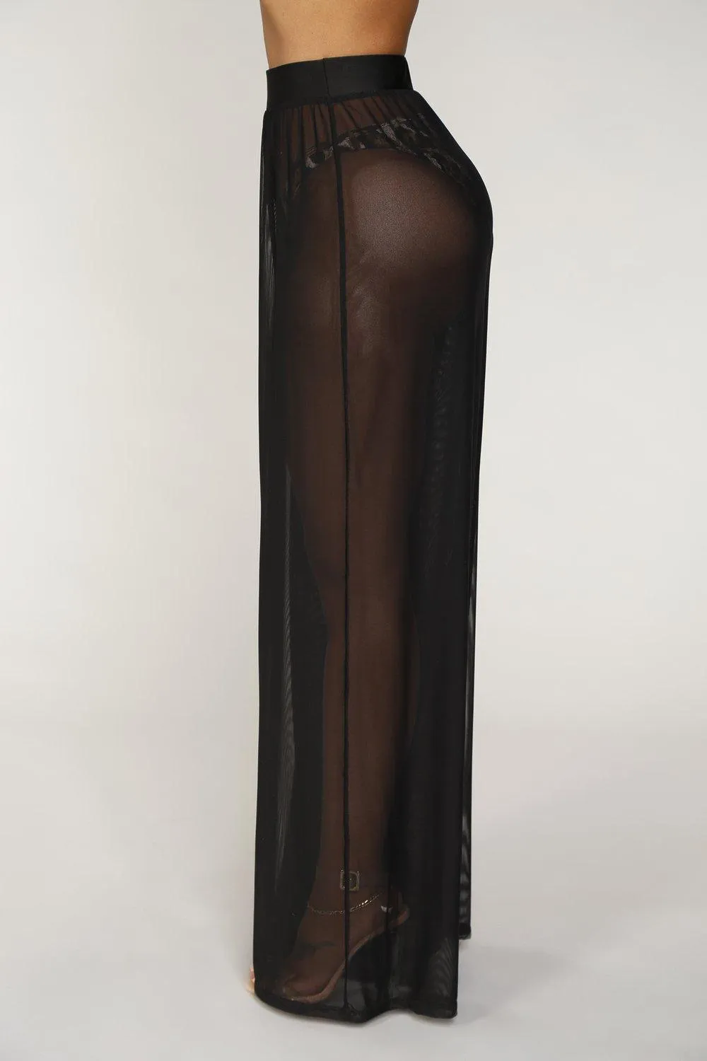 Boho High-Waist See-Through Wide-Leg Trousers