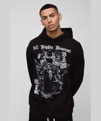 boohooMAN Mens Oversized Renaissance Graphic Hoodie