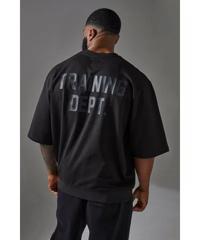 boohooMAN Mens Training Dept Short Sleeve Loopback Oversized Hoodie