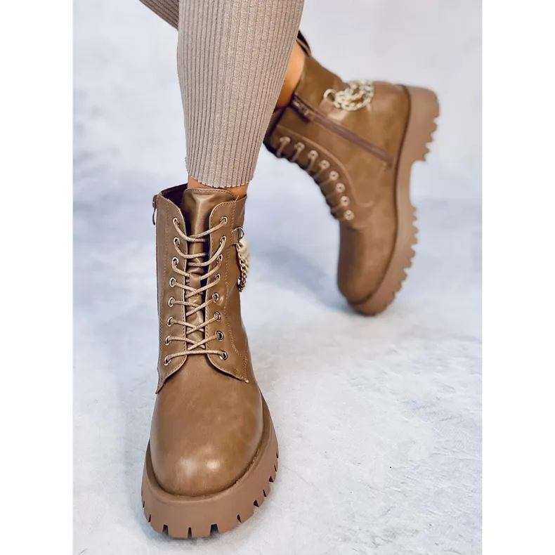 Boots boots with chains Tokio Khaki beige