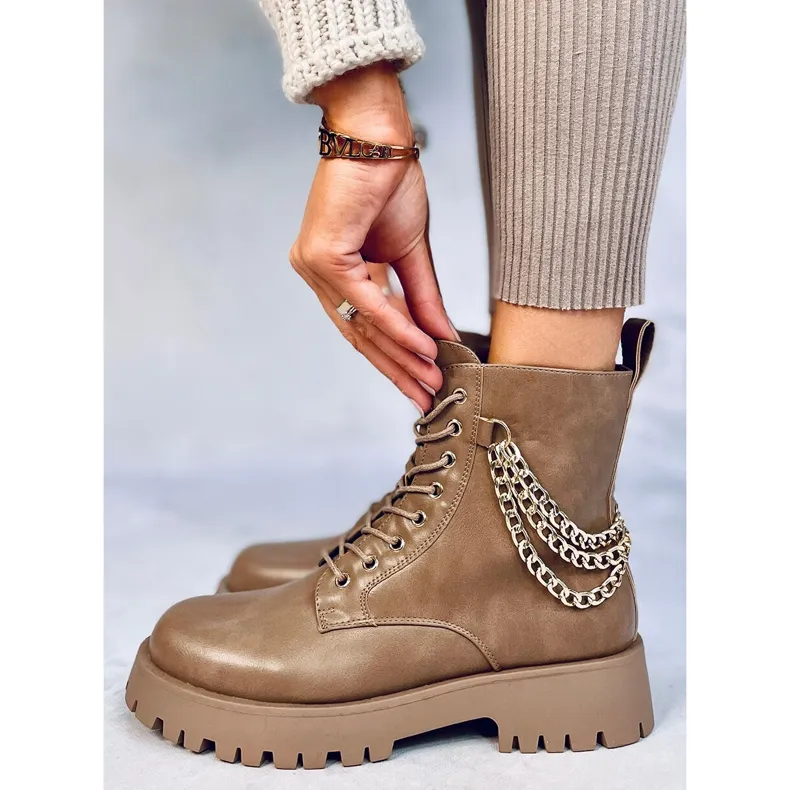 Boots boots with chains Tokio Khaki beige