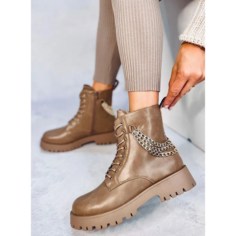 Boots boots with chains Tokio Khaki beige