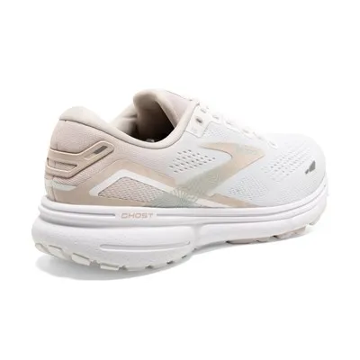 Brooks Women’s Ghost 15 Athletic Shoes- White/Crystal Grey/Glass