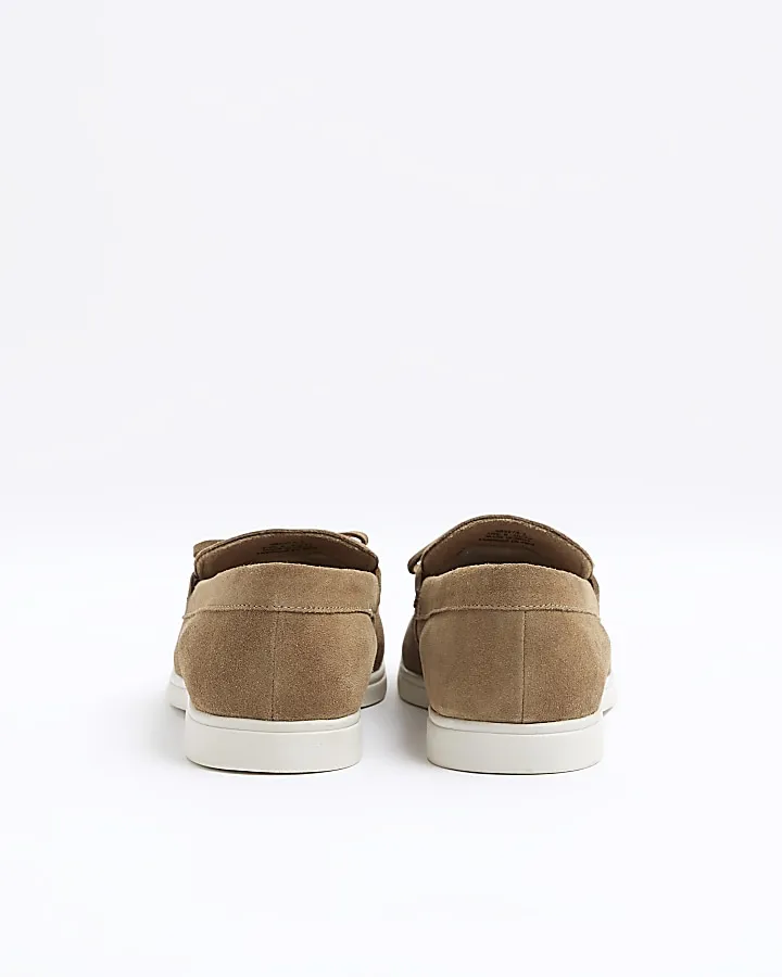 Brown suede slip on loafers