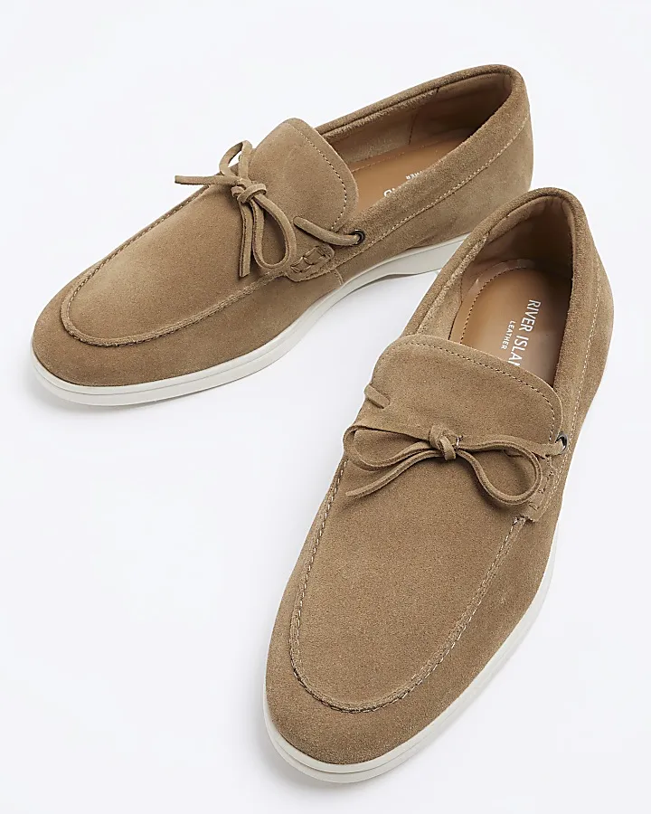 Brown suede slip on loafers