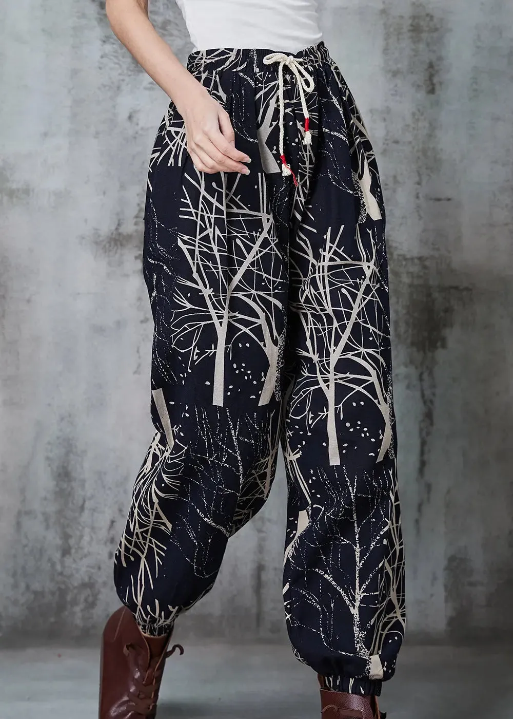 Casual Black Oversized Print Cotton Harem Pants Spring JK1044