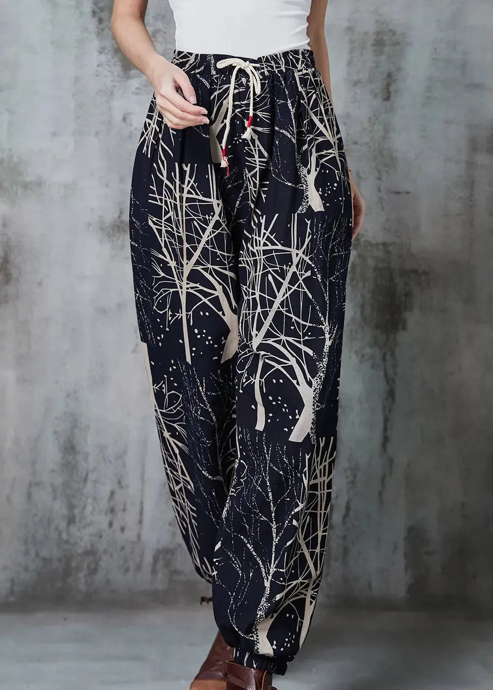 Casual Black Oversized Print Cotton Harem Pants Spring JK1044