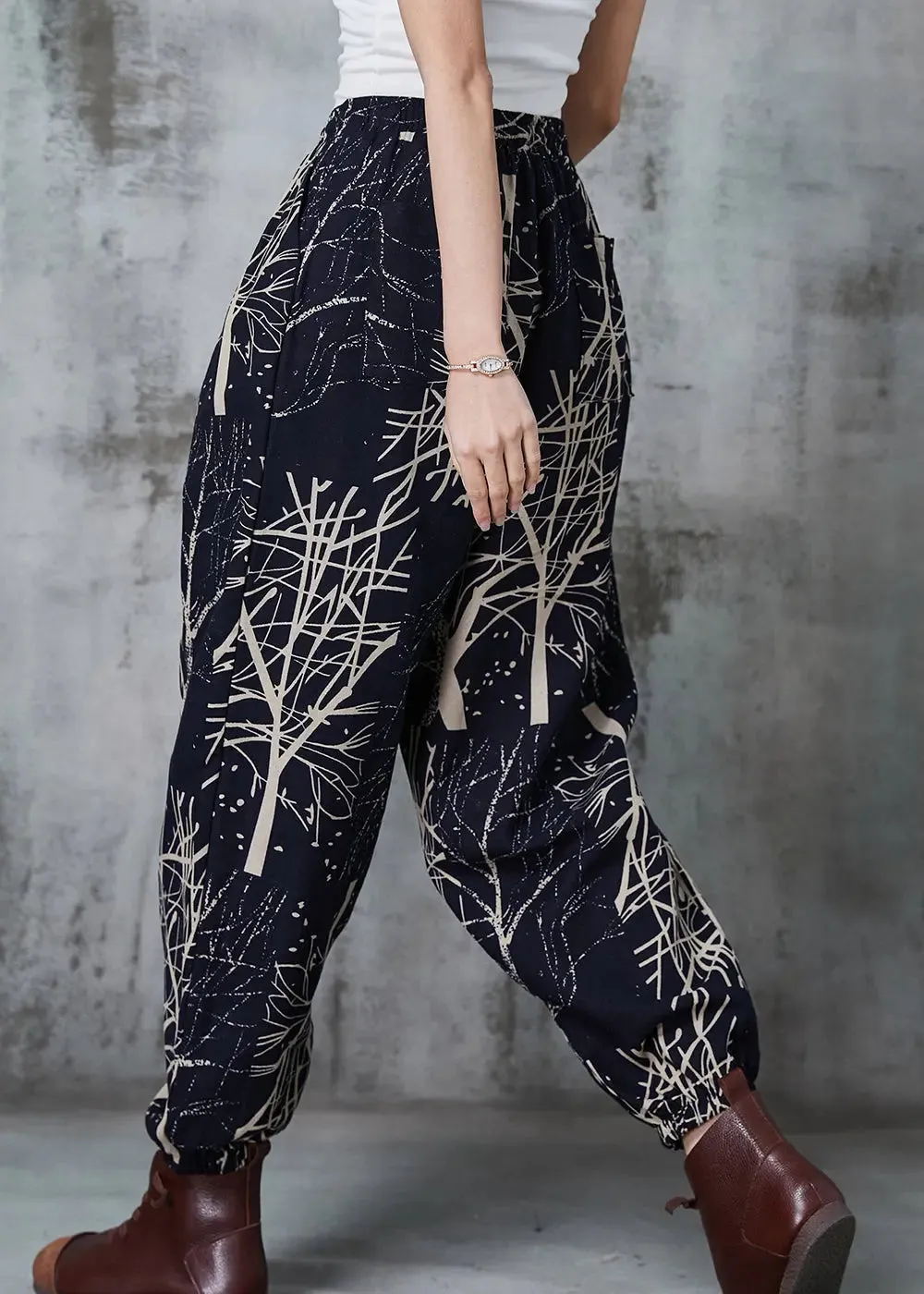 Casual Black Oversized Print Cotton Harem Pants Spring JK1044