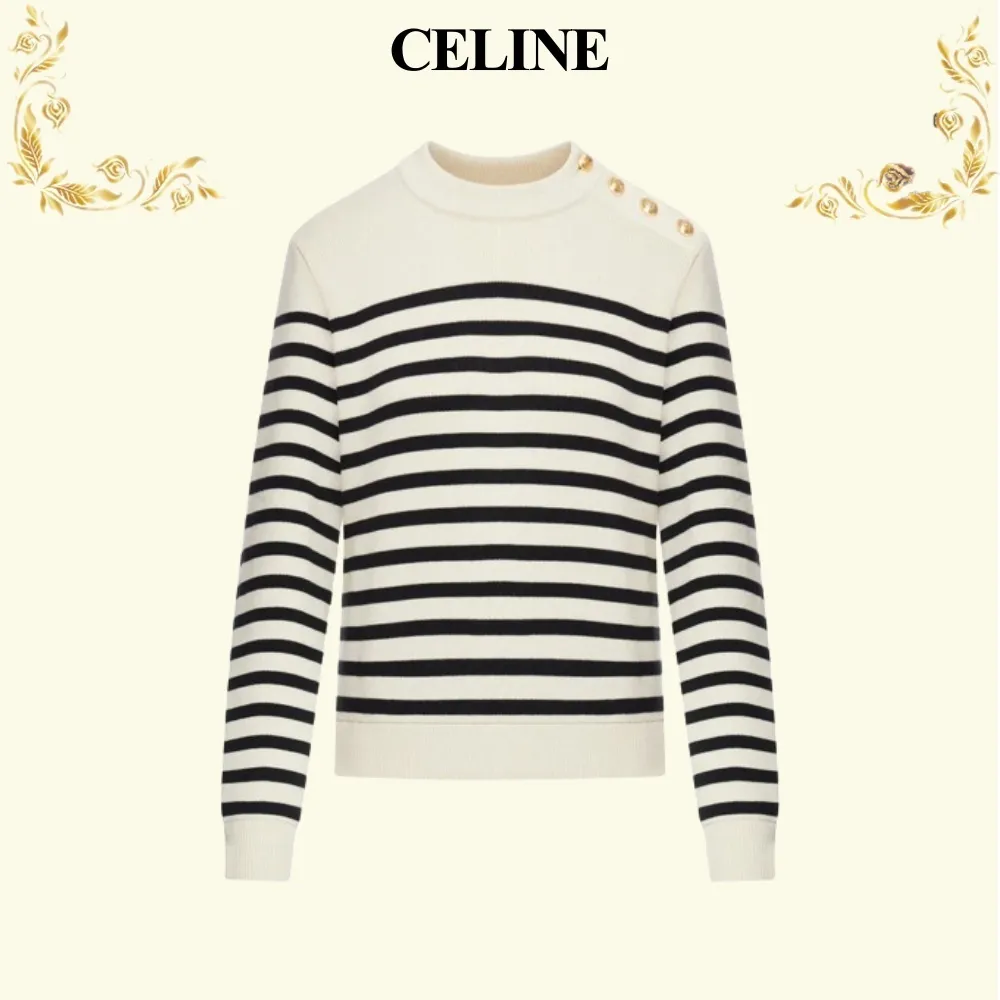 CELINE  |Stripes Long Sleeves Cotton Bridal Outlet