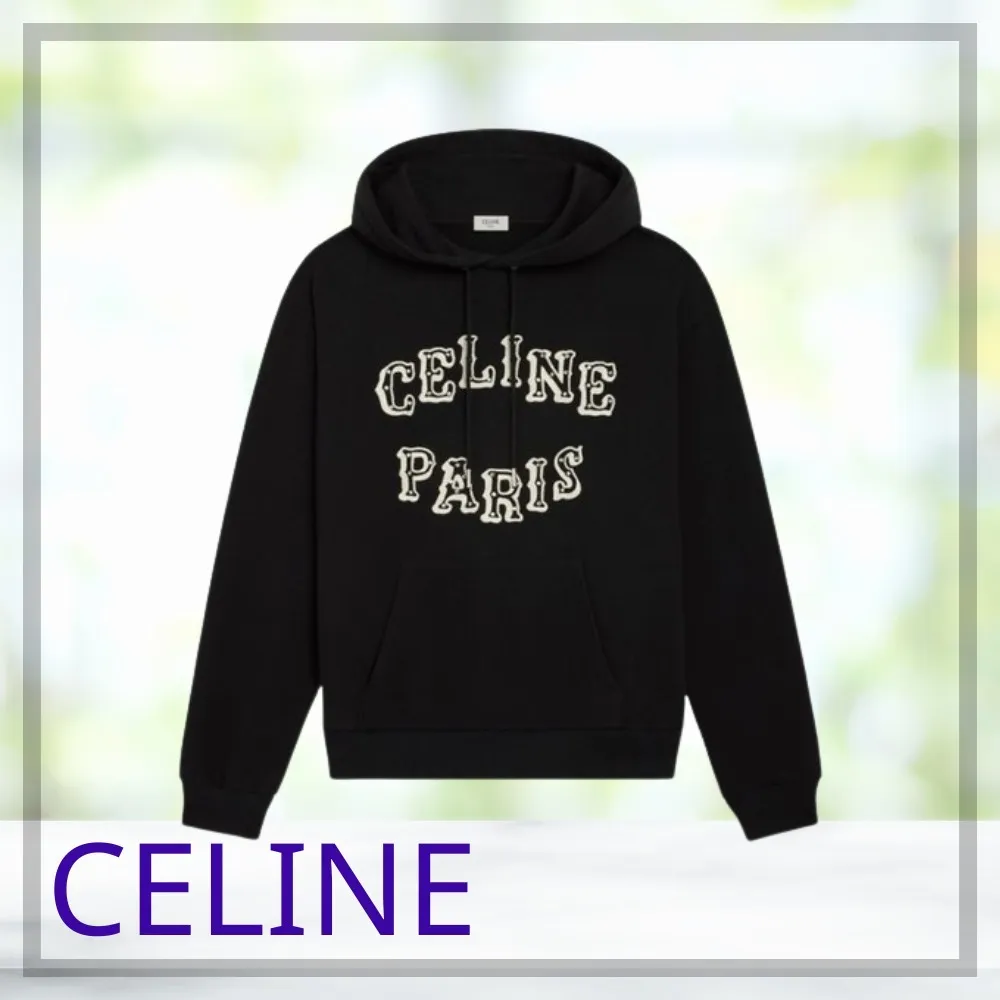 CELINE  |Unisex Long Sleeves Plain Cotton Logo Luxury Hoodies