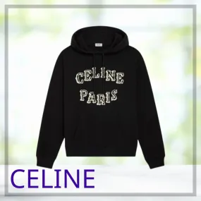 CELINE  |Unisex Long Sleeves Plain Cotton Logo Luxury Hoodies