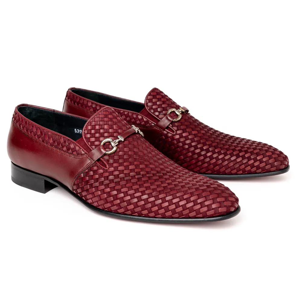 Corrente C023-5776 Buckle Woven Loafer Shoes Burgundy