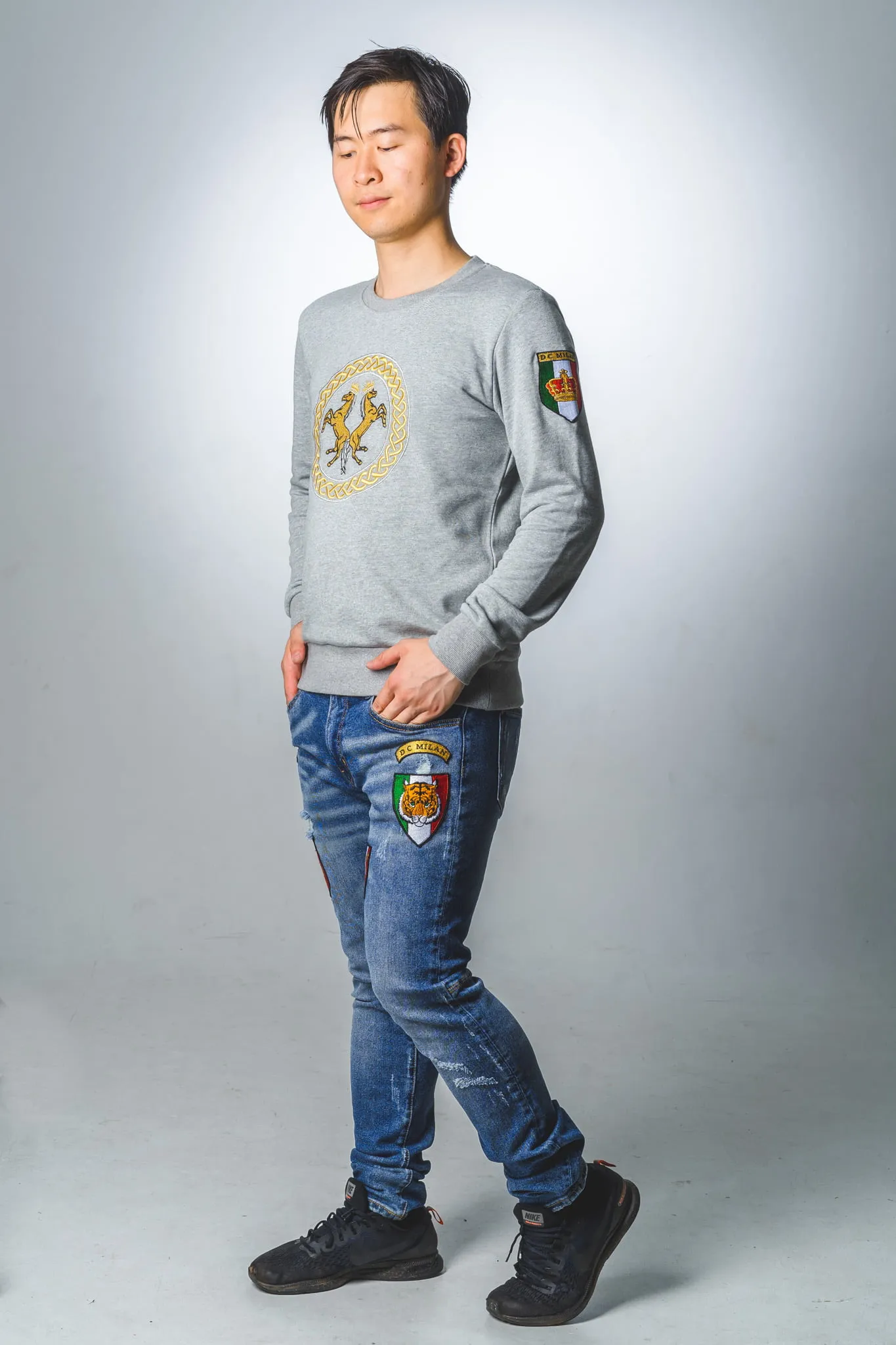 Cotton Sweatshirt with Embroidery – Light Grey