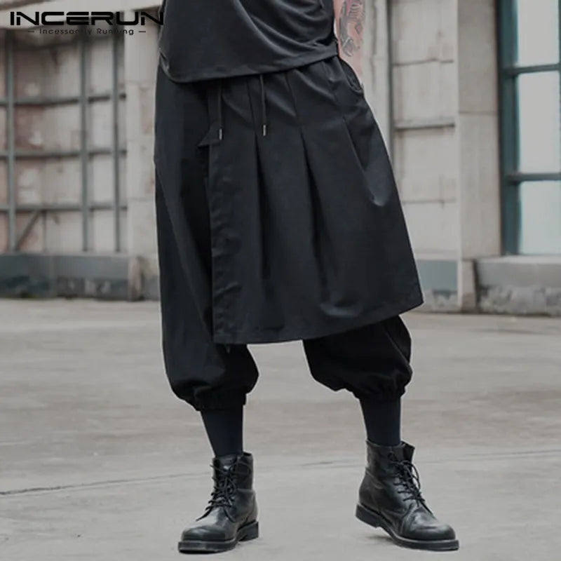 Drawstring Solid Gothic Pants Kilt Design