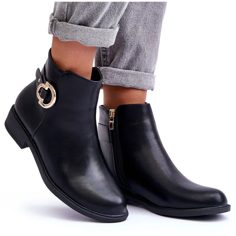 FD1 Black Meronei Flat Heel Boots