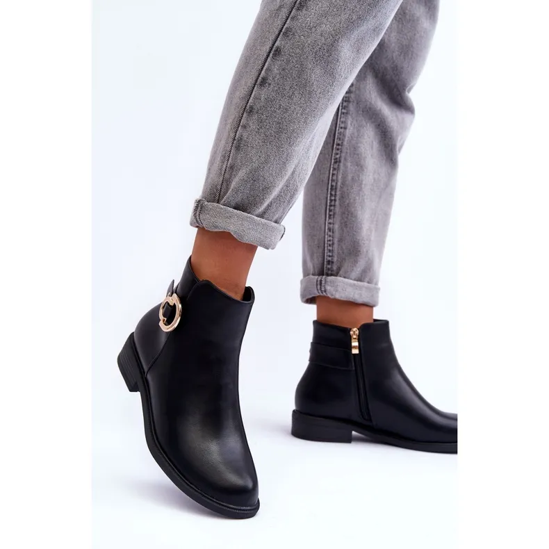 FD1 Black Meronei Flat Heel Boots