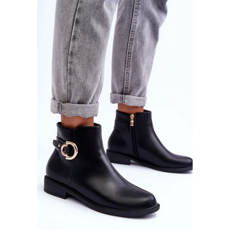 FD1 Black Meronei Flat Heel Boots