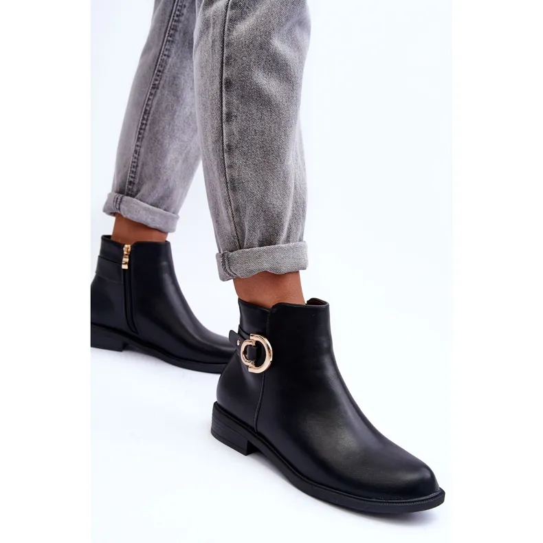 FD1 Black Meronei Flat Heel Boots