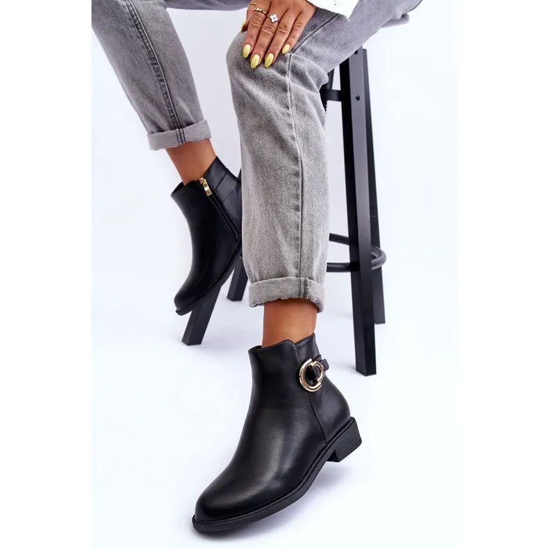 FD1 Black Meronei Flat Heel Boots