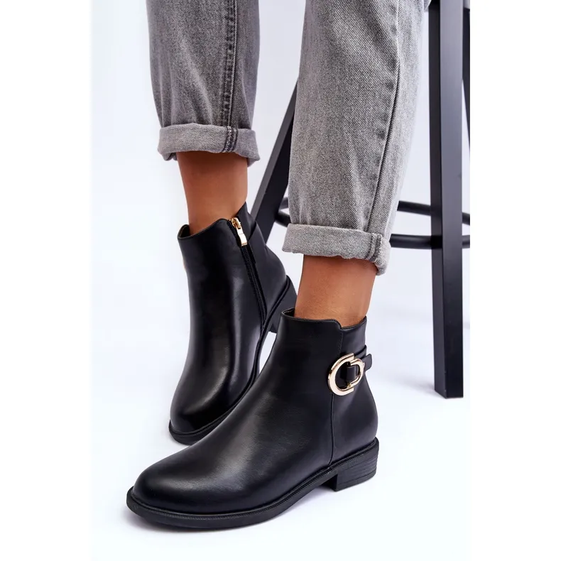 FD1 Black Meronei Flat Heel Boots