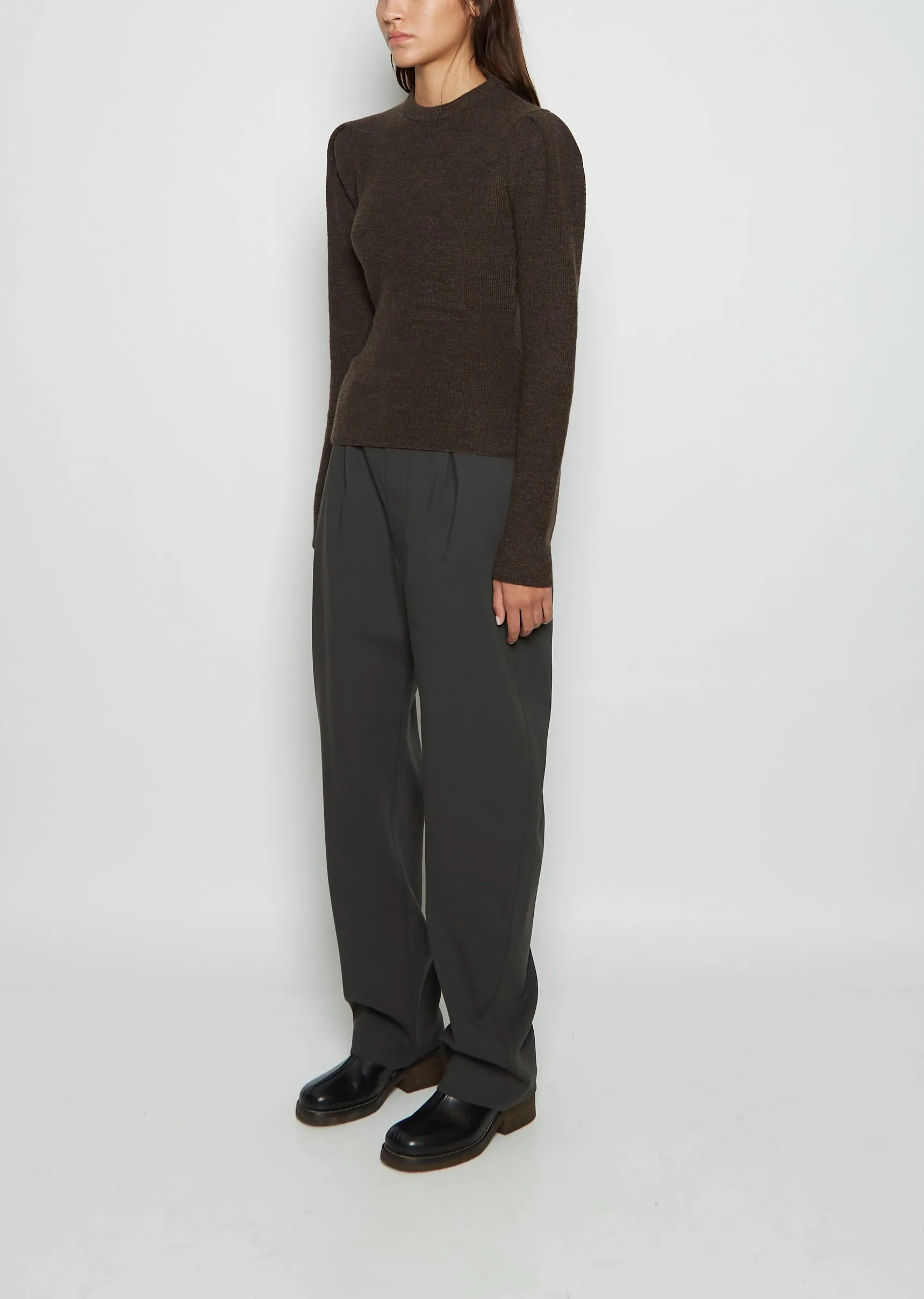 Fitted Wool Sweater — Brown