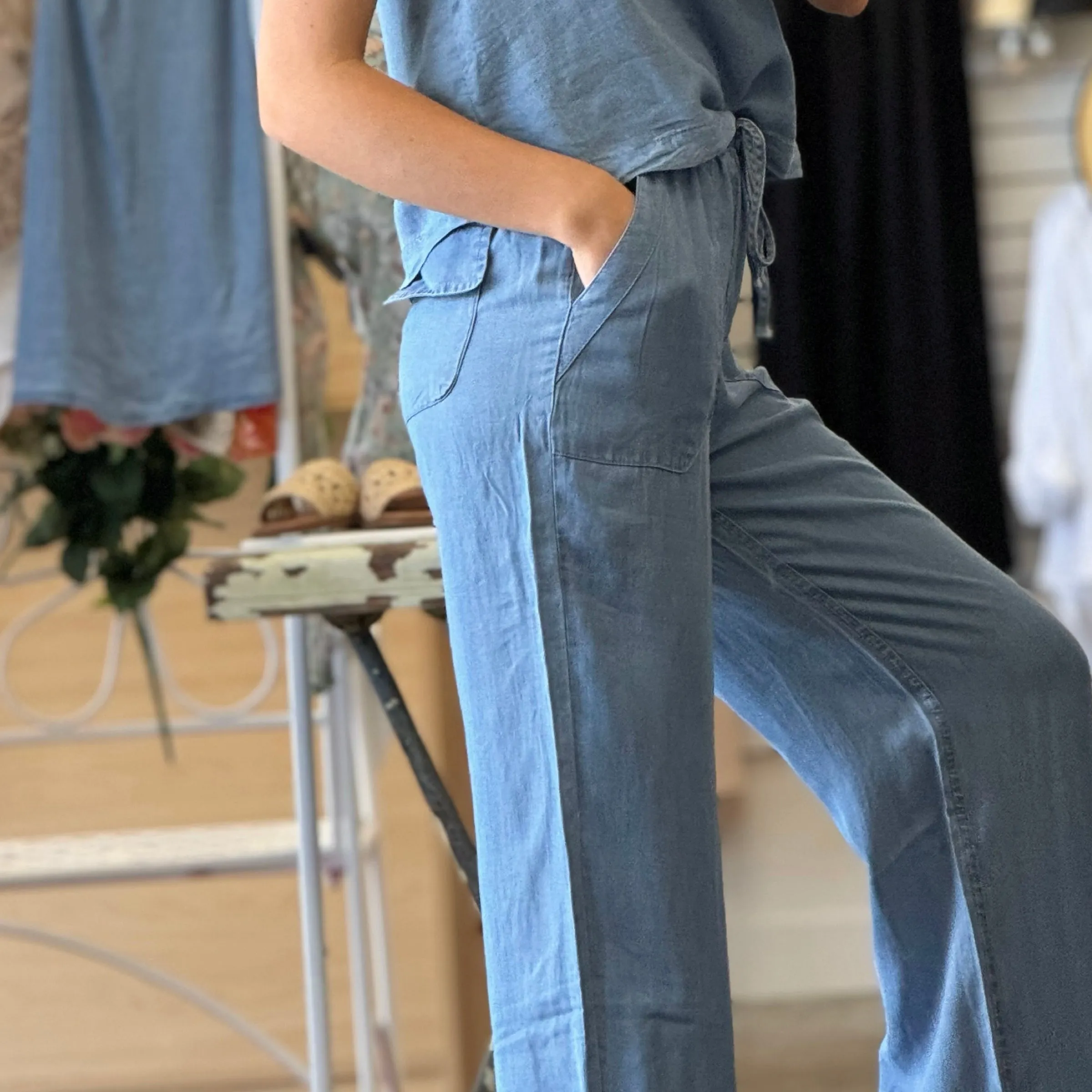 Forever True High Waiste Chambray Pants