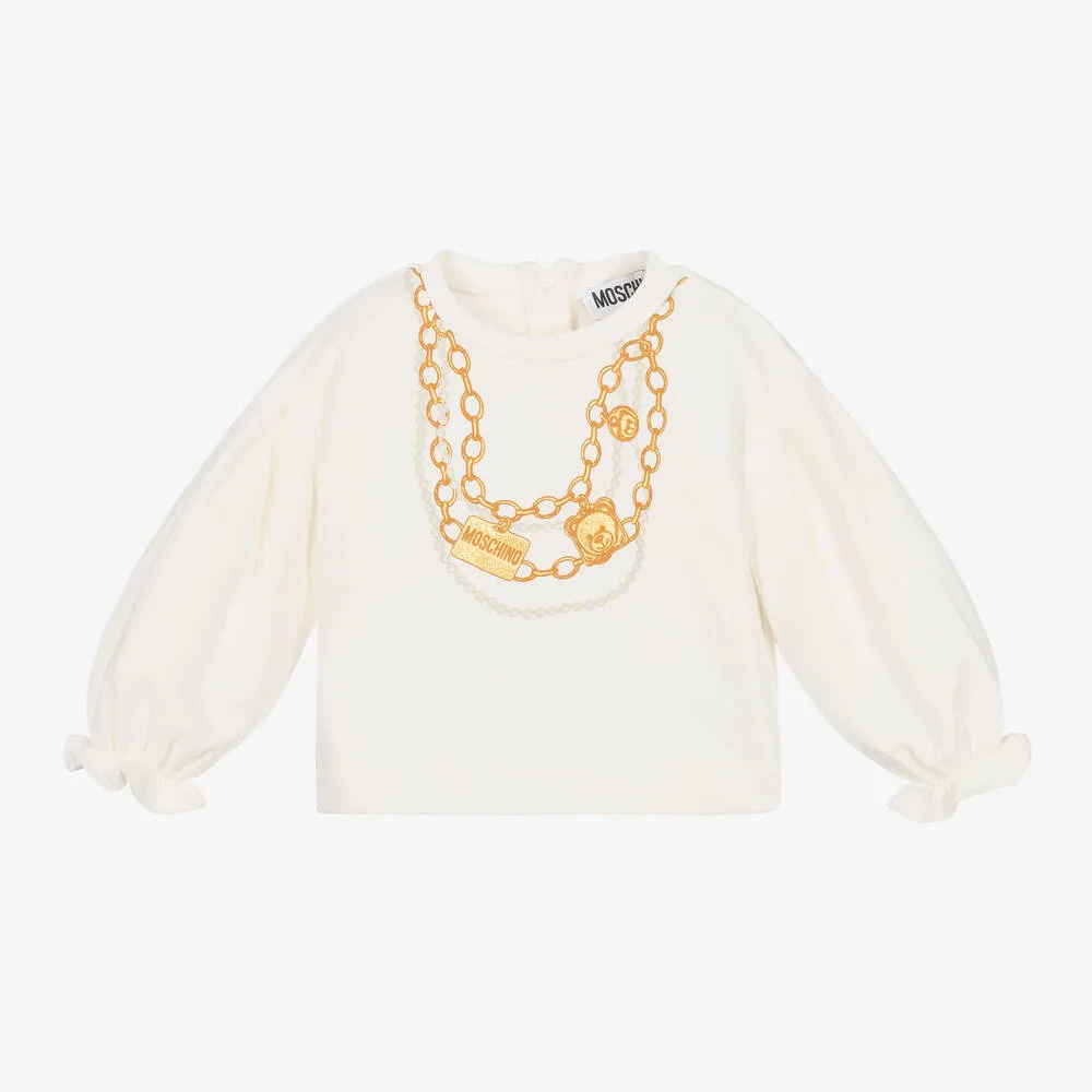 Girls Ivory & Gold Cotton Sweatshirt