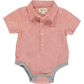 Helford Onesie - Red Micro Plaid Collared S/S