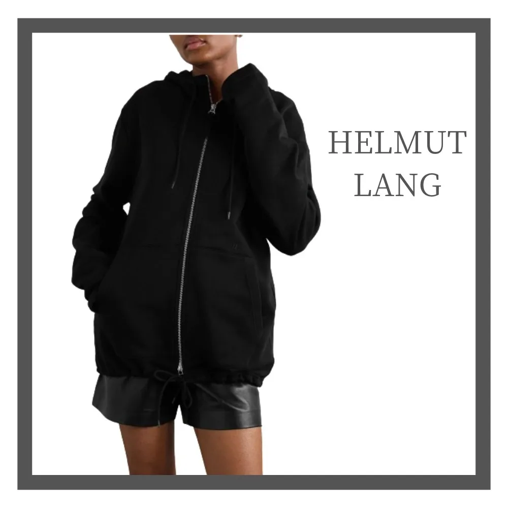 HELMUT LANG  |Long Sleeves Plain Cotton Oversized Hoodies & Sweatshirts