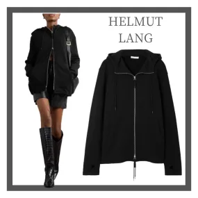 HELMUT LANG  |Long Sleeves Plain Cotton Oversized Hoodies & Sweatshirts