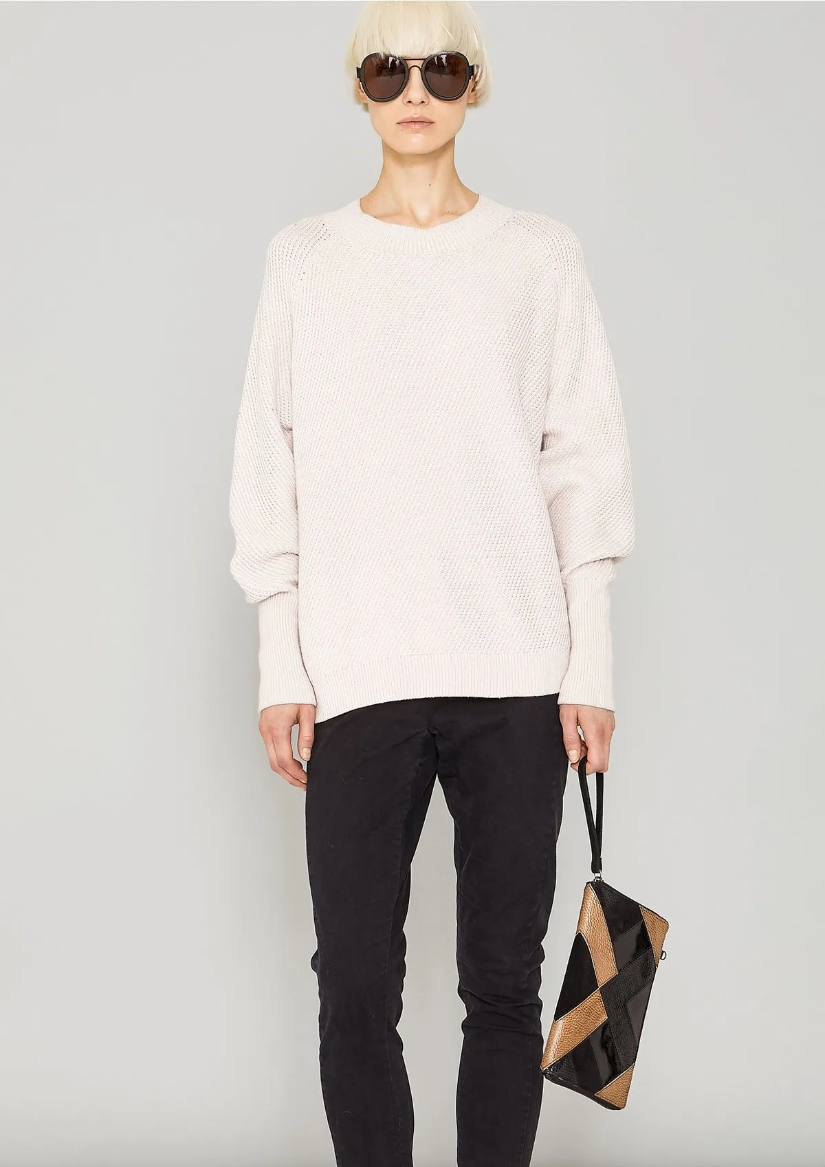 KNIT BIAS RIB SWEATER - ivory