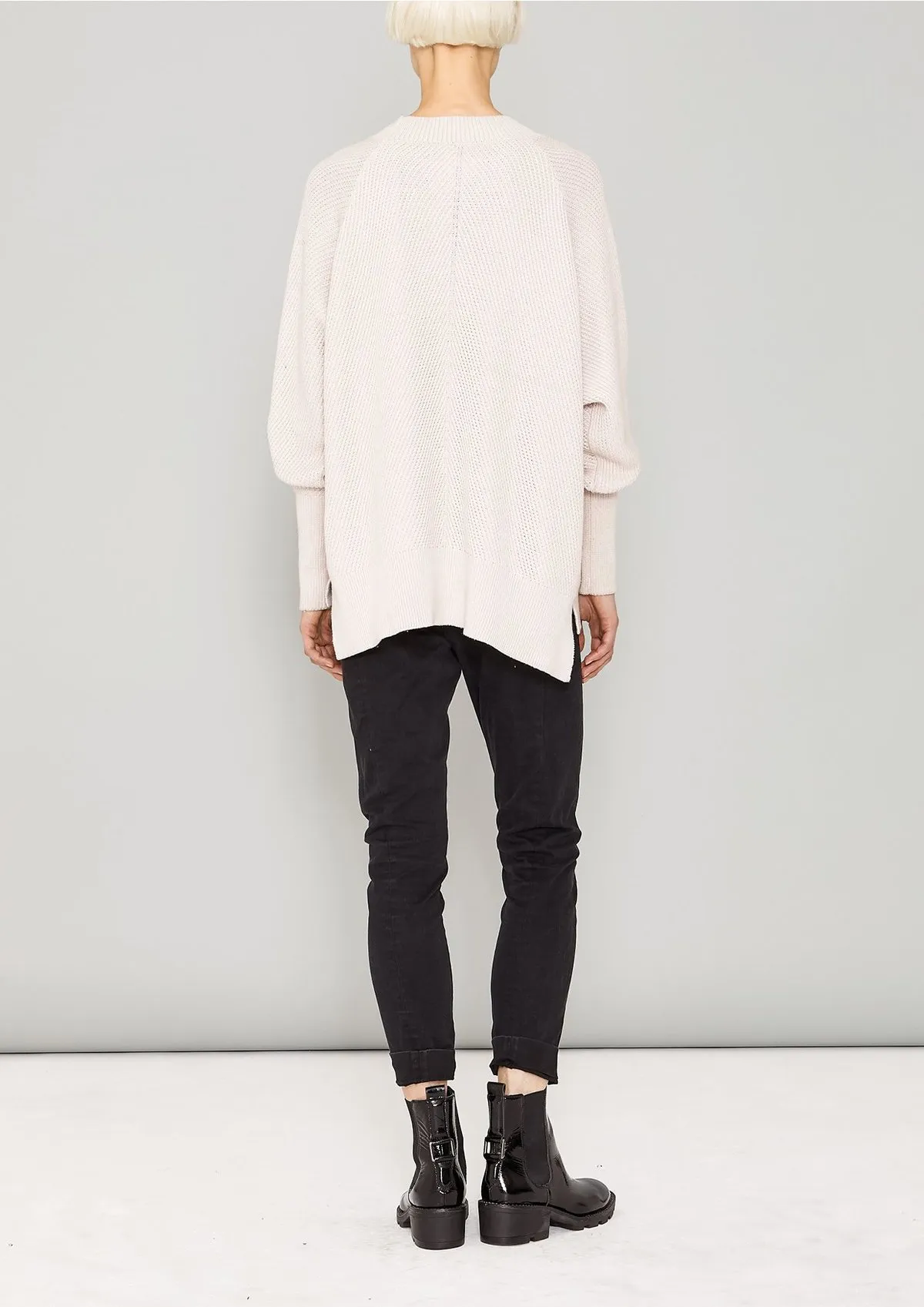 KNIT BIAS RIB SWEATER - ivory