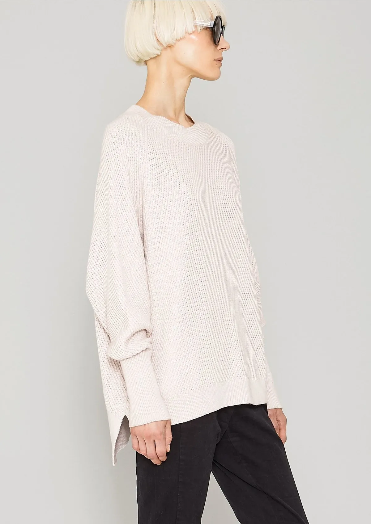 KNIT BIAS RIB SWEATER - ivory